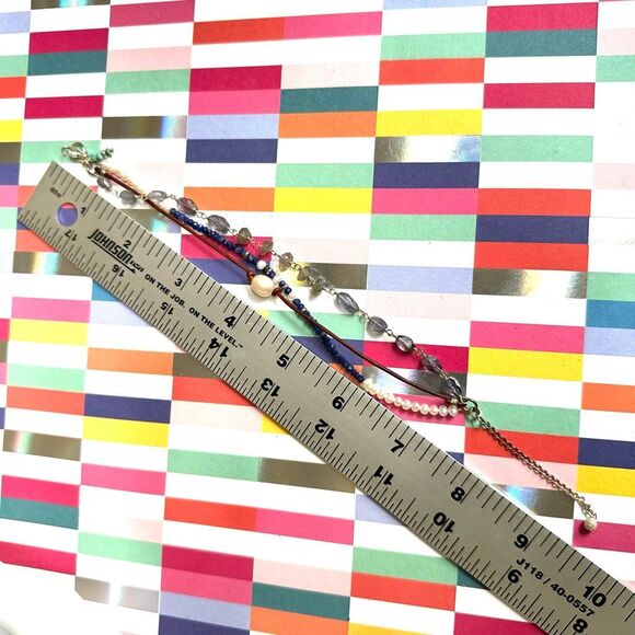 Sterling Silver Labradorite, Lapis, Pearl & Leather multi strand Bracelet - Picture 9 of 9